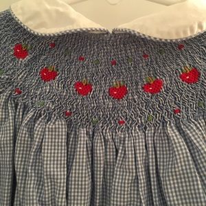 3T gingham long sleeve apple smocked dress
